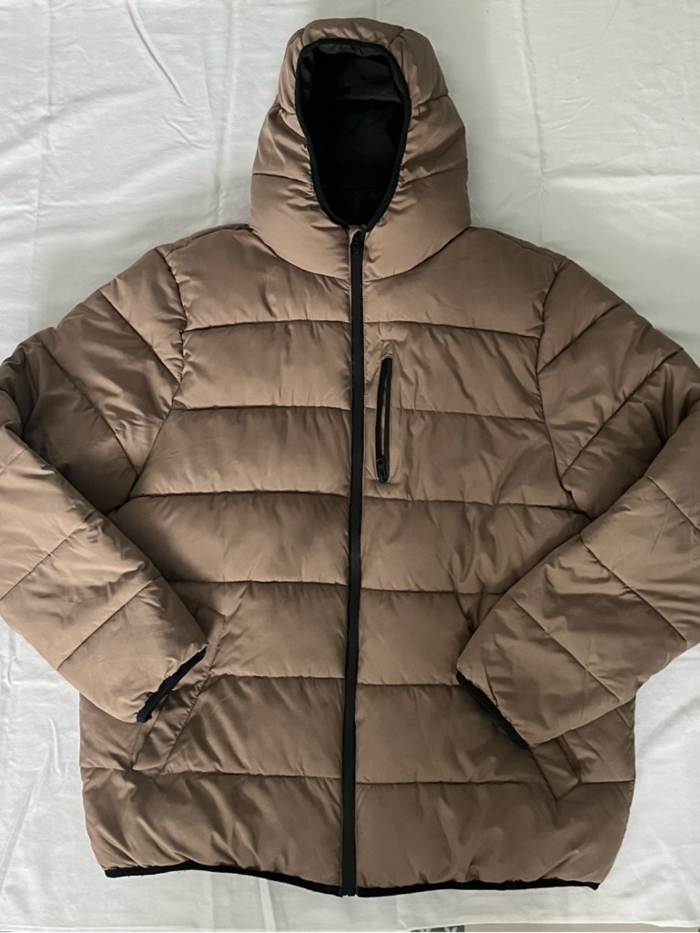 Men's Hooded Brown Quilted Puffer Jacket XL